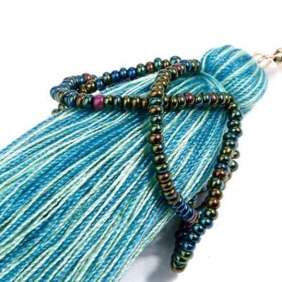 Boho Fashion Tassel Beads Drop Earrings, gifts - Picture 8 of 8